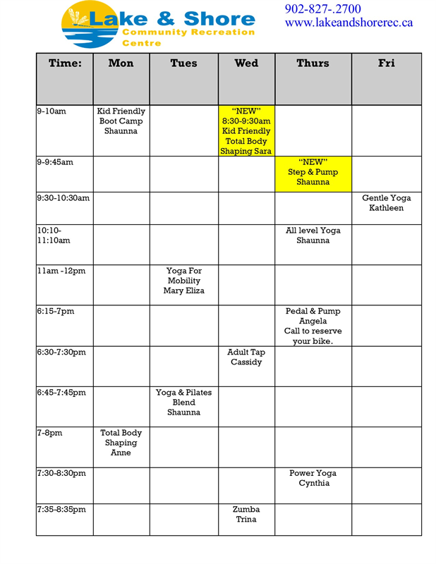 Adult Fitness Schedule for 2023